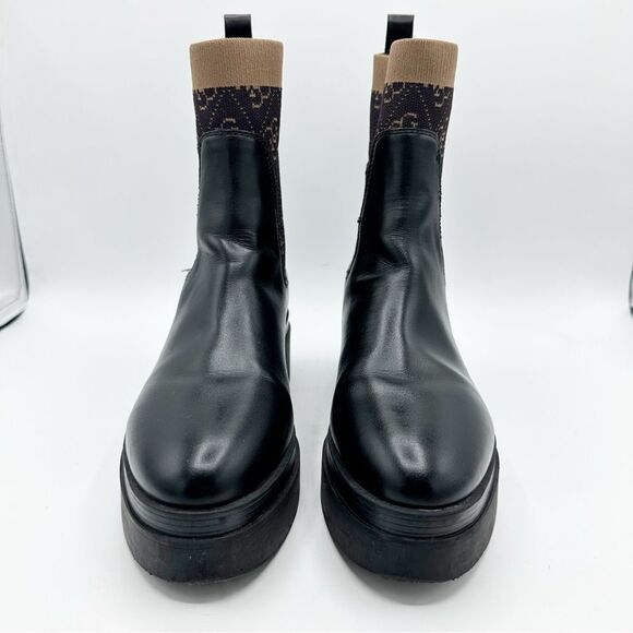 GUESS Women's Keanna Knit Detail Pull-On Lug Sole Faux Leather Chelsea Boots 8.5 - Picture 6 of 16